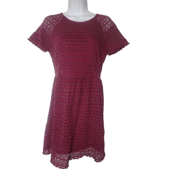 Free People Henna burgundy dress Women 2 Lace overlay short Sleeve‎ Party - Picture 1 of 8